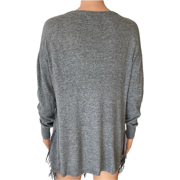 EUC 02 Leather Fringe Trim Angora Blend Gray Sweater Xs - Picture 9 of 9